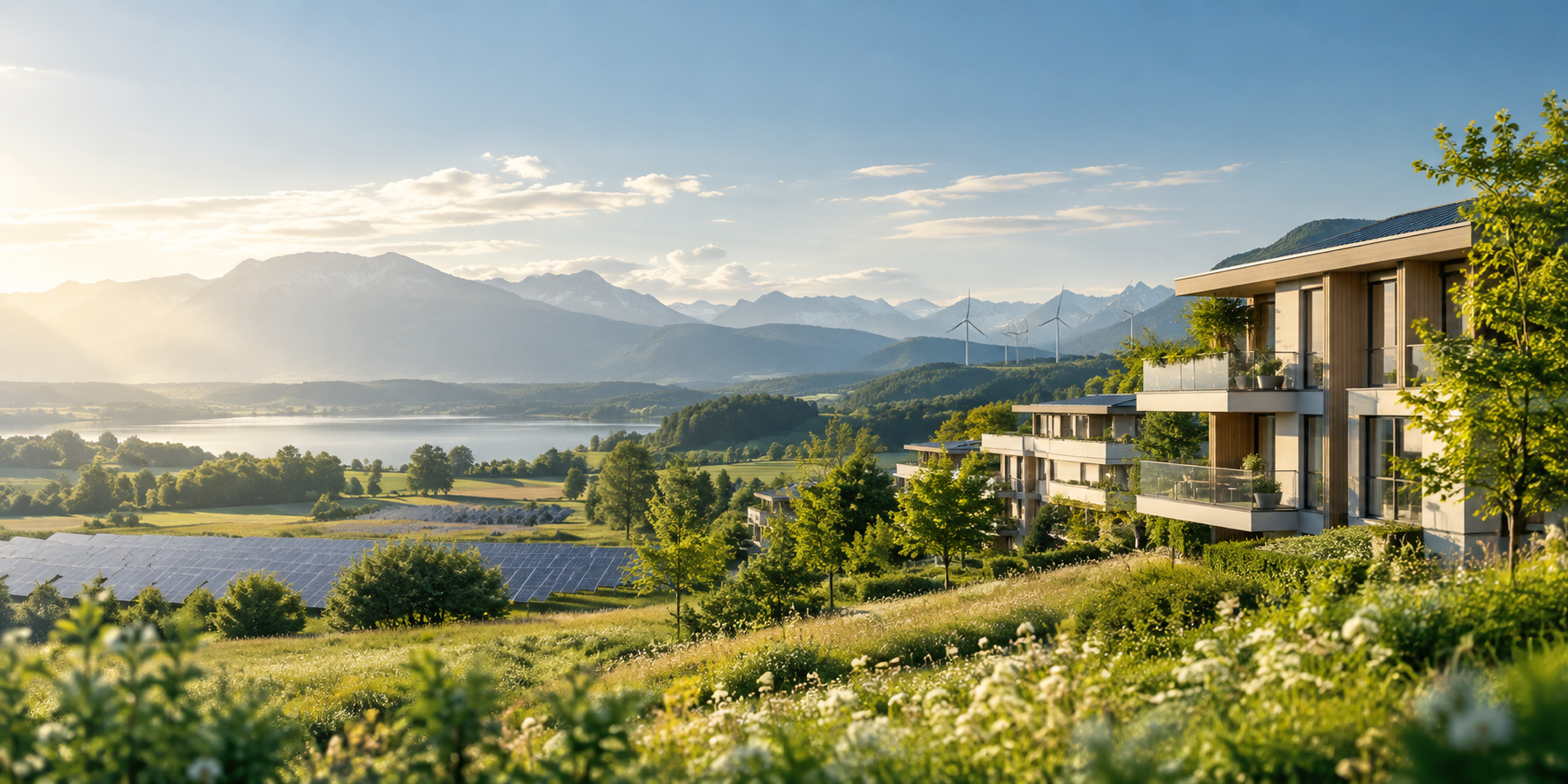 Nachhaltige Kapitalanlagen in grüner Landschaft