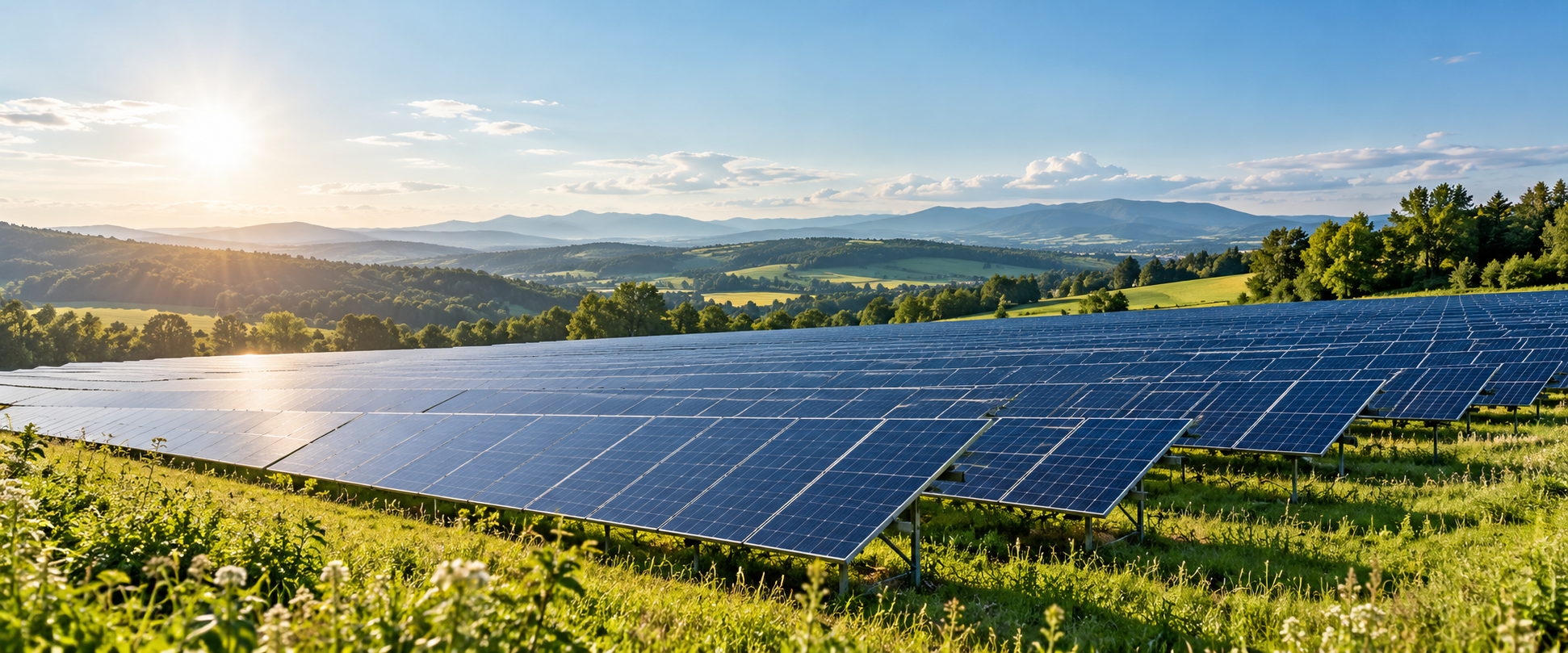 Solarmodule in sonniger Landschaft